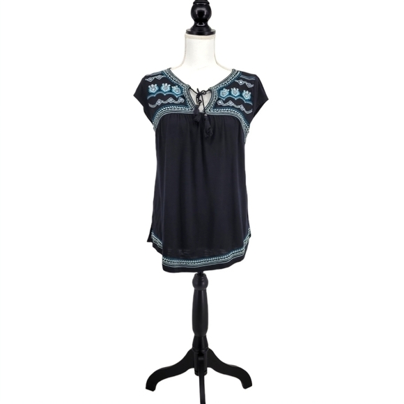 Holister black blouse with blue embroidery and rhinestones size s - Picture 9 of 14
